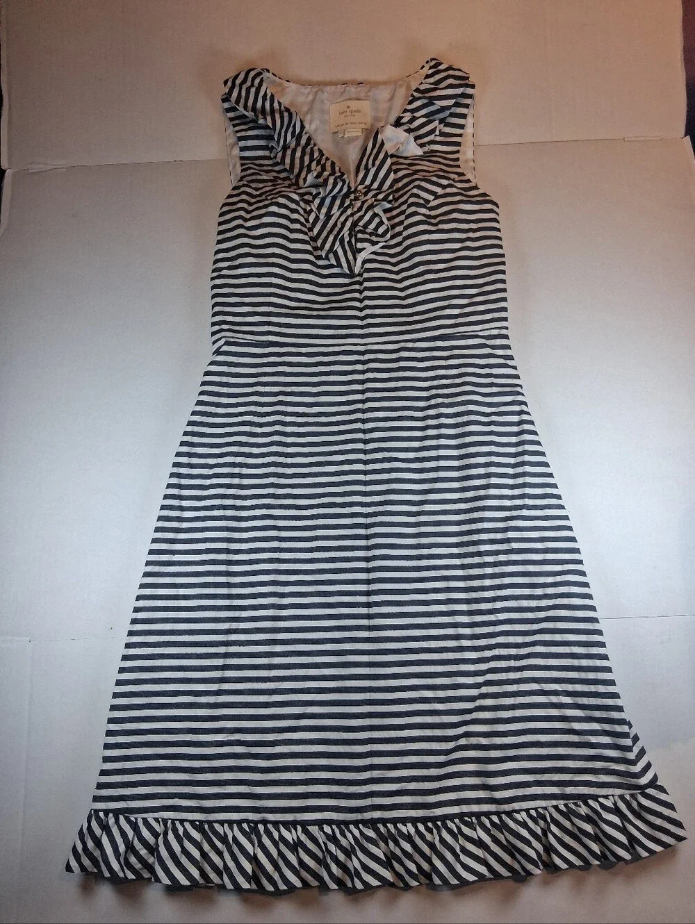 Kate Spade Striped Ruffle Dress Size 6 Nautical Sleeveless Breezy Preppy Cotton